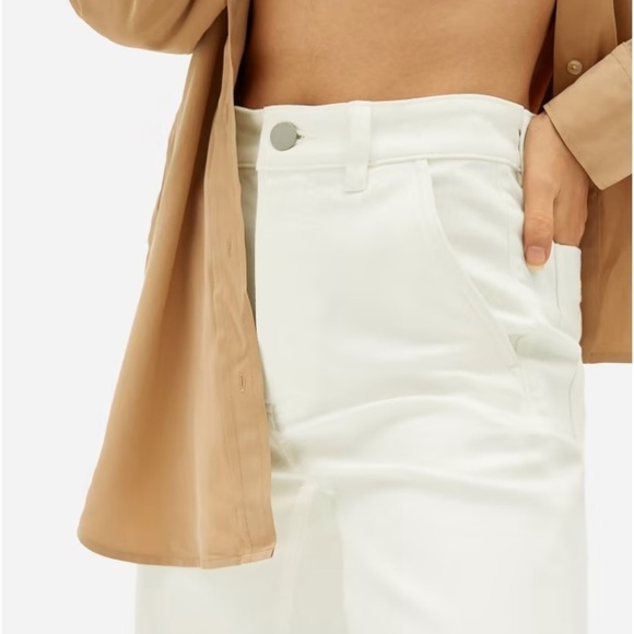 Everlane Straight Leg Crop Pants Bone Off-White Size 00 High Rise Cotton Twill - Picture 4 of 11